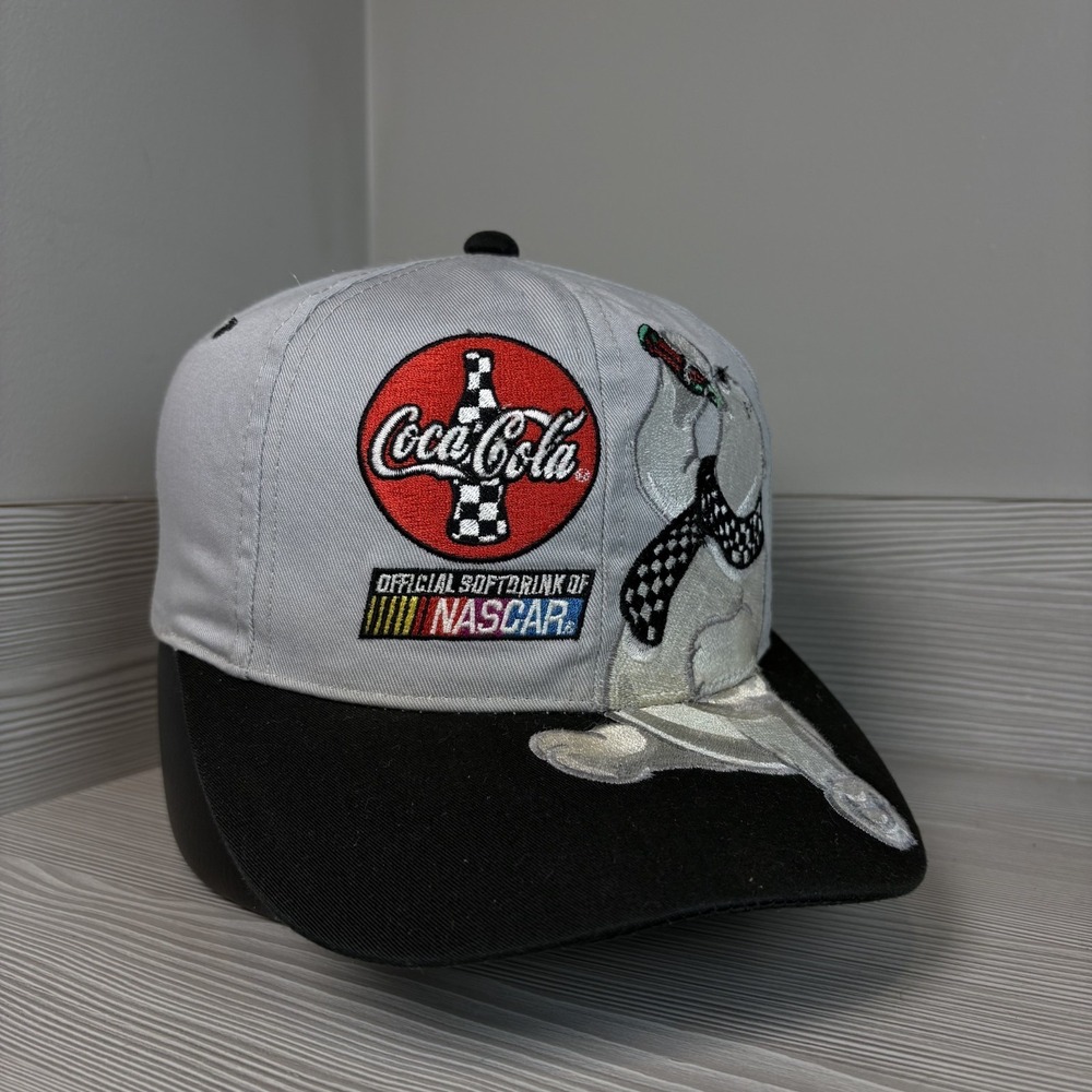 Vintage 90's NASCAR Coca Cola Polar Bear Hat Gray Big Logo Racing Cap Snapback